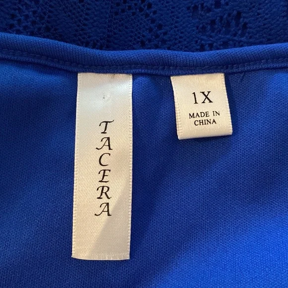 Tacera women’s crochet layer bell sleeve boho lace electric blue top, loose 1X - Picture 6 of 13